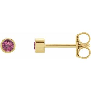 14K Yellow 2 mm Round Natural Pink Tourmaline Micro Bezel-Set Earrings-2 Mm-14K Yellow