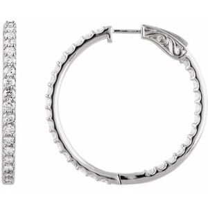 14K White 3 CTW Natural Diamond Inside-Outside 34.5 mm Hinged Hoop Earrings-Round-34.5 Mm