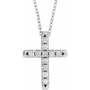 14K White 1/5 CTW Lab-Grown Diamond French-Set Cross 16-18" Necklace-Lab-Grown Diamond-1.7Mm :: 1/5 Ctw