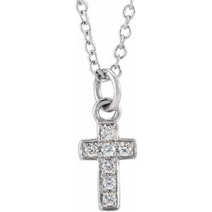 14K White .04 CTW Natural Diamond Youth Cross 15" Necklace-Natural Diamond-1.2Mm :: 0.04 Ctw