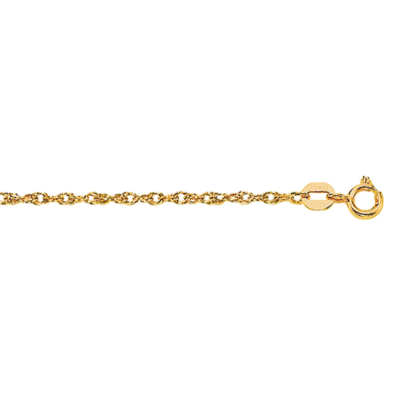 14K Gold 1.1mm Machine Rope Chain (Carded) -Yellow | Spring Ring