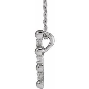 14K White .07 CTW Natural Diamond Beaded Cross 16-18" Necklace-Natural Diamond-1.5Mm :: 0.07 Ctw