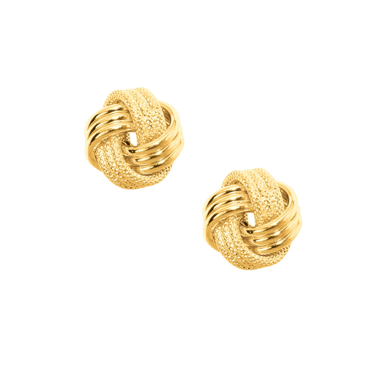 10K Gold Textured Love Knot Stud Earring-Yellow | Push Back