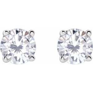Sterling Silver 4 mm Imitation White Cubic Zirconia Earrings-Pair-4 Mm