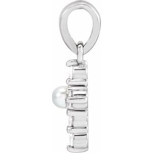 14K White Cultured White Seed Pearl & .07 CTW Natural Diamond Cross Pendant-Cultured White Seed Pearl-2Mm :: 0.07 Ctw