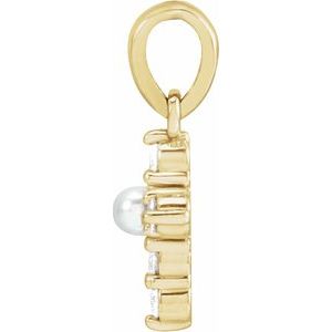 14K Yellow Cultured White Seed Pearl & .07 CTW Natural Diamond Cross Pendant-Cultured White Seed Pearl-2Mm :: 0.07 Ctw