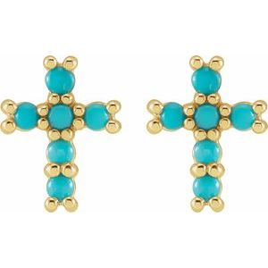 14K Yellow Natural Turquoise Cross Earrings-2 Mm-14K Yellow