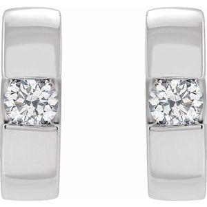 14K White 1/4 CTW Lab-Grown Diamond Hinged Huggie Earrings-Round-12 Mm