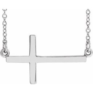 Sterling Silver 22x11.5 mm Sideways Cross 16-18" Necklace-16-18 In-Polished