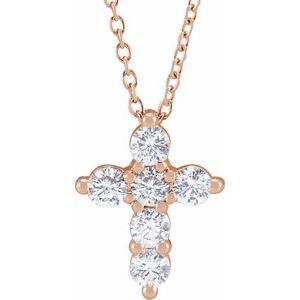 14K Rose 1/2 CTW Lab-Grown Diamond Cross 18" Necklace-Lab-Grown Diamond-2.9Mm :: 1/2 Ctw