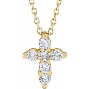 14K Yellow 1/4 CTW Lab-Grown Diamond Cross 18" Necklace-Lab-Grown Diamond-2.2Mm :: 1/4 Ctw