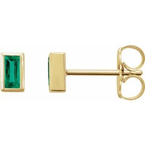 14K Yellow Natural Emerald Bezel-Set Earrings-Pair-4 X 2 Mm
