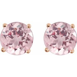 14K Rose 5 mm Natural Pink Morganite Earrings-Pair-5 Mm