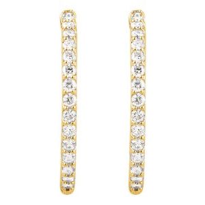 14K Yellow 2 CTW Natural Diamond Inside-Outside 29.5 mm Hinged Hoop Earrings-Round-29.5 Mm