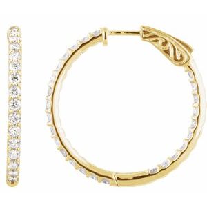 14K Yellow 2 CTW Natural Diamond Inside-Outside 29.5 mm Hinged Hoop Earrings-Round-29.5 Mm
