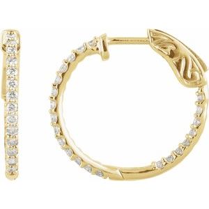 14K Yellow 1 CTW Natural Diamond Inside-Outside 26.5 mm Hinged Hoop Earrings-Round-26.5 Mm