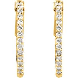 14K Yellow 1 CTW Natural Diamond Inside-Outside 26.5 mm Hinged Hoop Earrings-Round-26.5 Mm