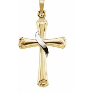 14K Yellow/White 27.5x19.5 mm Hollow Cross Pendant-Polished
