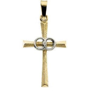 14K Yellow/White 22x14 mm Marriage Cross Pendant-Polished