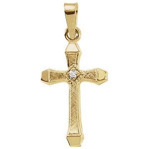 14K Yellow 17x11 mm .01 CT Natural Diamond Hollow Cross Pendant-Natural Diamond-1.3Mm :: 0.01 Ct