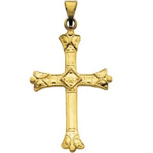 14K Yellow 28x19 mm Sculptural Cross Pendant-Polished