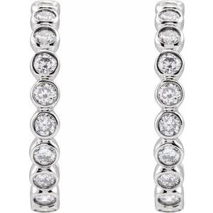 14K White 3/8 CTW Lab-Grown Diamond 14 mm Hoop Earrings-Round-14 Mm