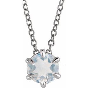 Sterling Silver 4 mm Natural Blue Moonstone Solitaire 16-18" Necklace-Natural Blue Moonstone-4 Mm