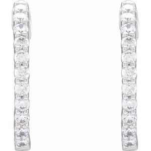 14K White 3/4 CTW Lab-Grown Diamond Inside-Outside Hinged 17.2 mm Hoop Earrings-Round-17.2 Mm