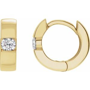 14K Yellow 1/4 CTW Natural Diamond 12 mm Hinged Huggie Hoop Earrings-Round-12 Mm