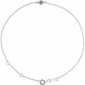 Sterling Silver Natural Aquamarine Bezel-Set Solitaire 6 1/2-7 1/2" Bracelet-Natural Aquamarine-Round