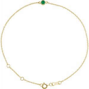 14K Yellow Natural Emerald Bezel-Set Solitaire 6 1/2-7 1/2" Bracelet-Natural Emerald-Round
