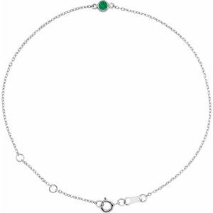 14K White Lab-Grown Emerald Bezel-Set Solitaire 6 1/2-7 1/2" Bracelet-Lab-Grown Emerald-Round