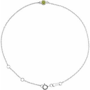 14K White Natural Peridot Bezel-Set Solitaire 6 1/2-7 1/2" Bracelet-Natural Peridot-Round