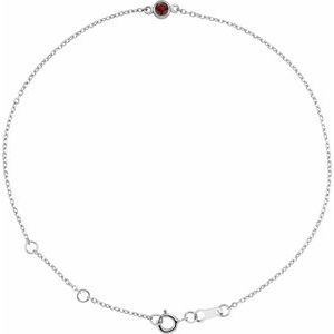 14K White Natural Mozambique Garnet Bezel-Set Solitaire 6 1/2-7 1/2" Bracelet-Natural Mozambique Garnet-Round