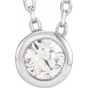 14K White 1/10 CT Lab-Grown Diamond Bezel-Set 16-18" Necklace-Lab-Grown Diamond-3Mm :: 1/10 Ct