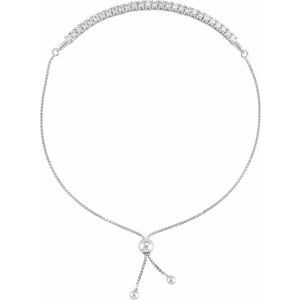 14K White 1 CTW Lab-Grown Diamond Bolo 9 1/2" Bracelet-Round-2 Mm