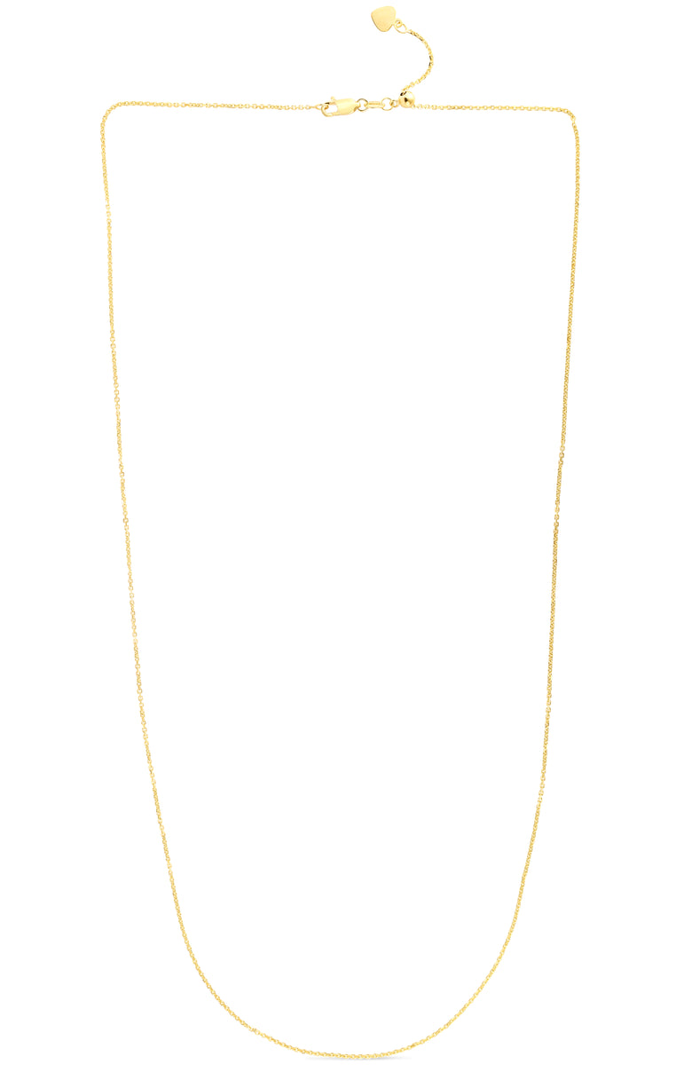 14K Gold 1.1mm Adjustable Diamond Cut Cable Chain-Yellow | Lobster