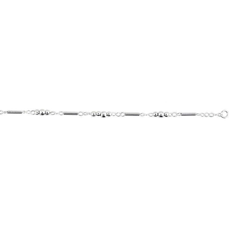 Silver Triple Bead Station and Bar Anklet-White | Lobster