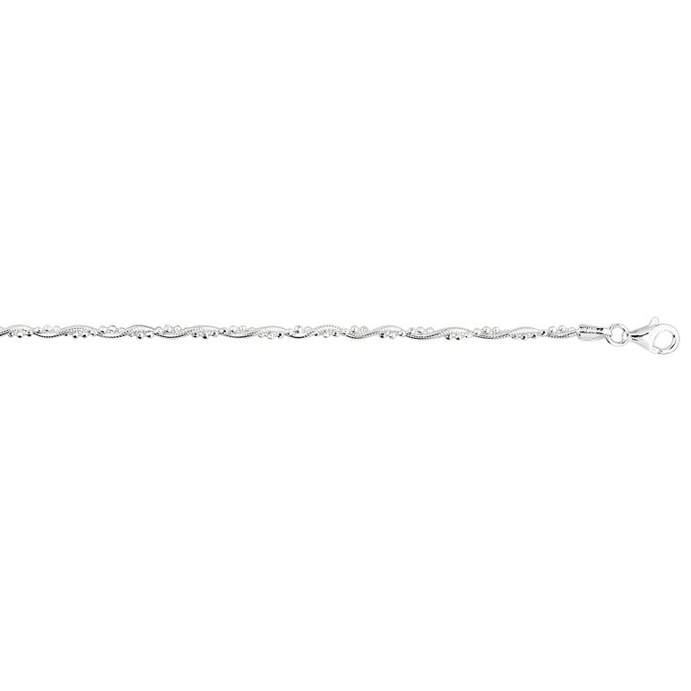 Silver Twisted Bead Anklet-White | Lobster