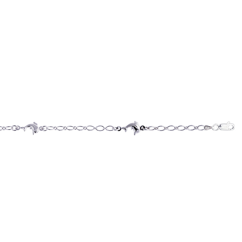 Silver Dolphin Station Anklet-White | Lobster