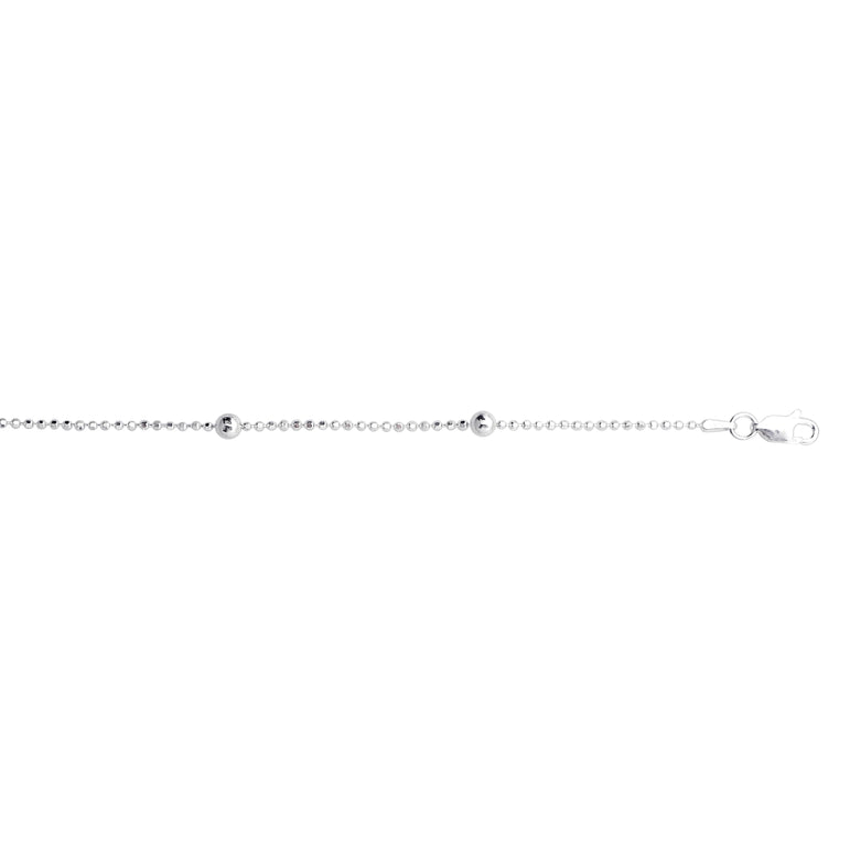 Silver Bead Station Anklet-White | Lobster