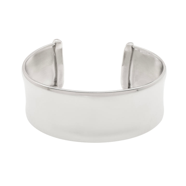 Silver Wide Sculpted Cuff Bangle-White