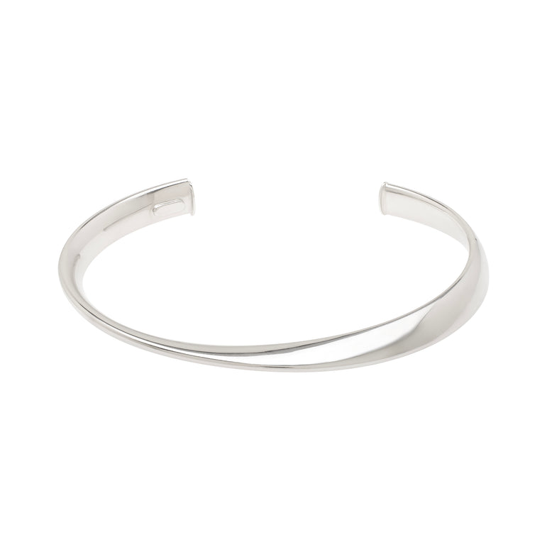 Silver Sculpted Cuff Bangle-White
