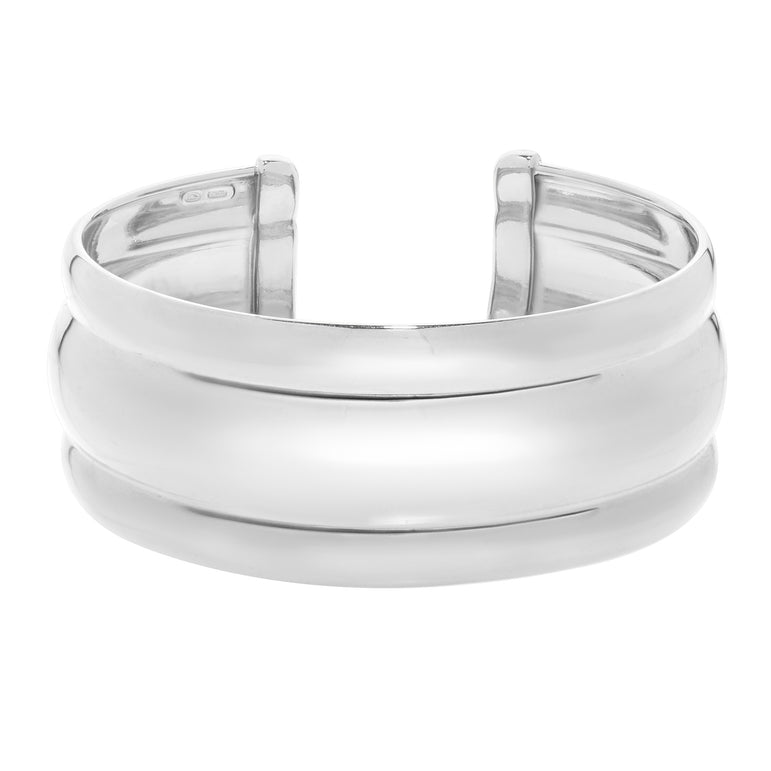 Silver Bold Ribbed Cuff-White