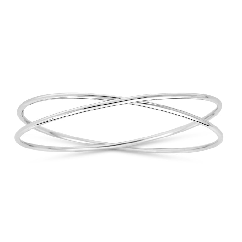 Silver Slip on Crossover Bangle-White