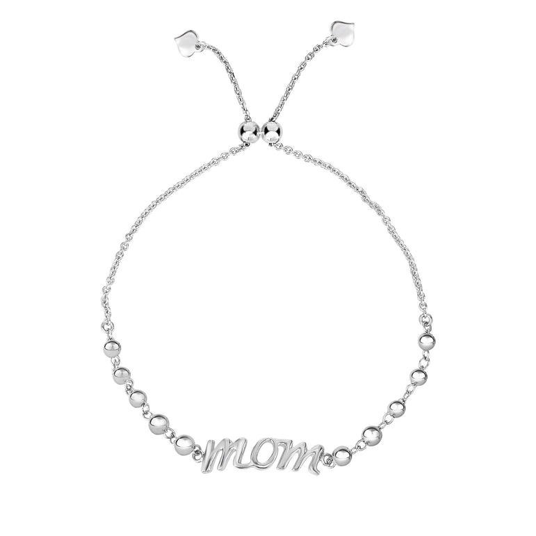 Sterling Silver Mom Friendship Bracelet-White | Draw String