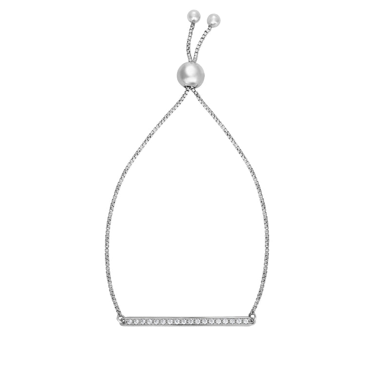 Sterling Silver CZ Bar Friendship Bracelet-White | Draw String
