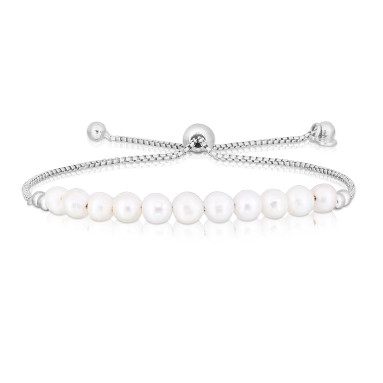 Sterling Silver Pearl Friendship Bracelet-White | Draw String