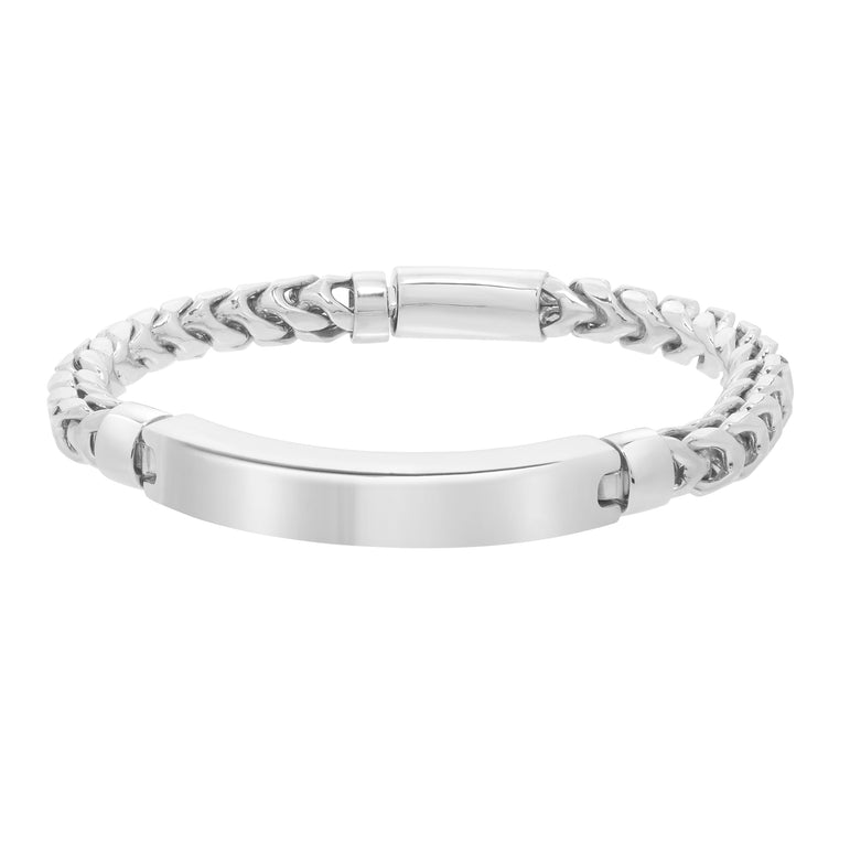 Silver Woven ID Bracelet-White | Push Lock