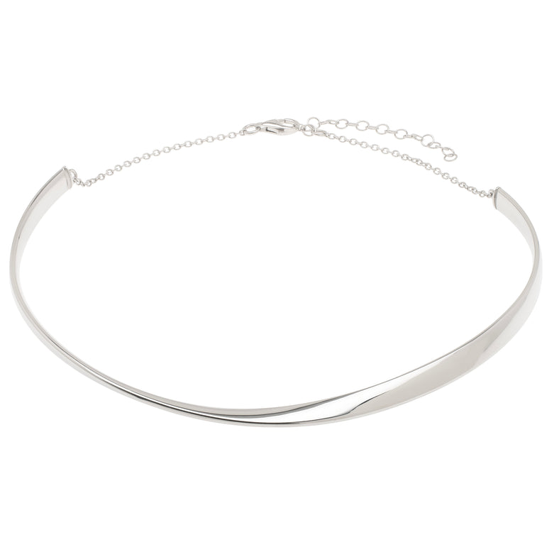 Silver Sculpted Collar Necklace-White | Lobster